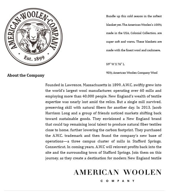 Colonial Throw American Woolen Company