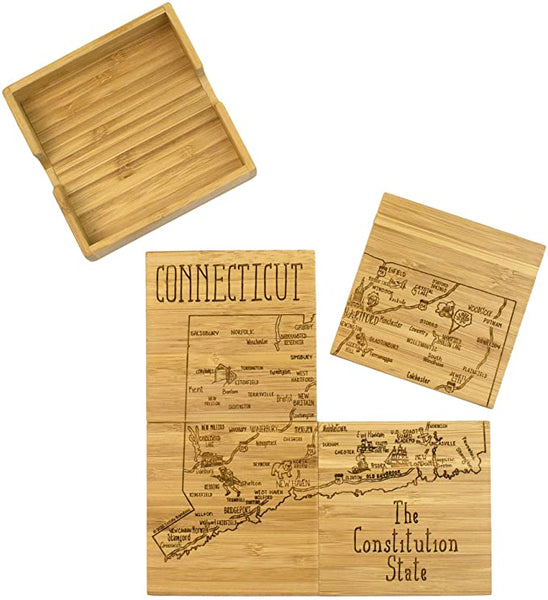 Connecticut State Puzzle 4 Piece Bamboo Coaster Set with Case
