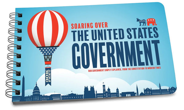 Book titled 'Soaring Over The United States Government' with a hot air balloon design on a blue background.
