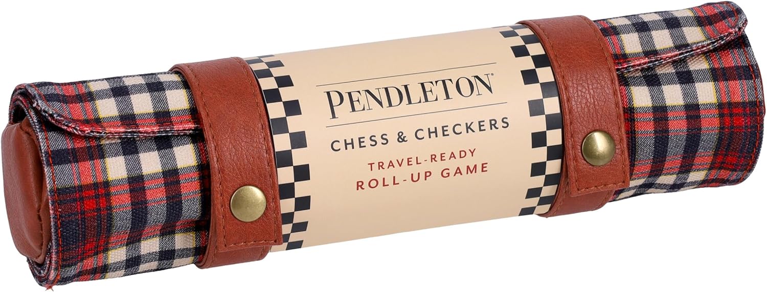 Pendleton Red Black Check Pattern Chess & Checkers - Travel-Ready Roll-Up Game
