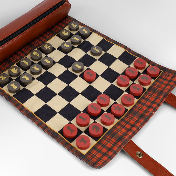 Pendleton Red Black Check Pattern Chess & Checkers - Travel-Ready Roll-Up Game