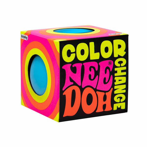 Color Change Nee Doh toy packaging with vibrant colors on a white background