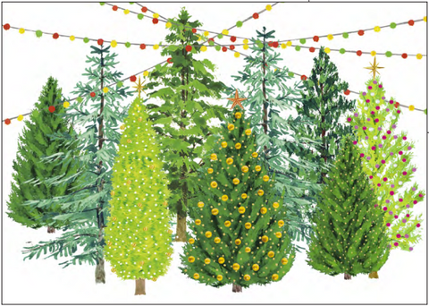 Lighted Christmas Trees Boxed Holiday Cards