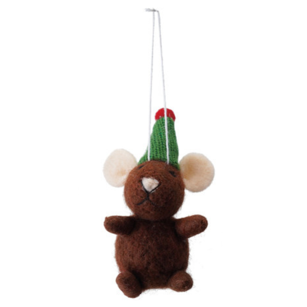 Festive Wool Mouse Ornament