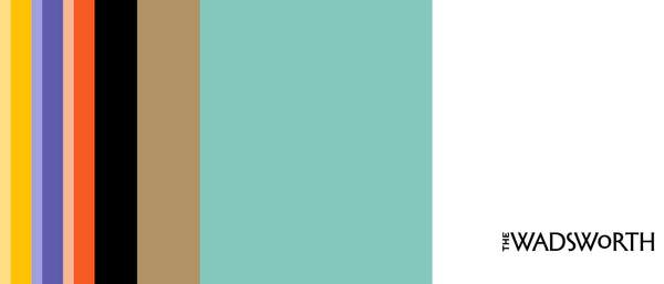 Color swatch with vertical stripes in yellow, red, purple, gold, green, and gray, with 'The Wadsworth' logo on a white background.