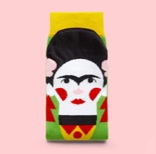 Socks made to resemble a portrait of artist Frida Khalo