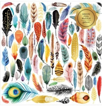 500 piece puzzle feather illustrations & gold foil