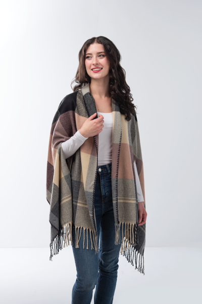 Large Plaid Scarf Wrap with Armholes