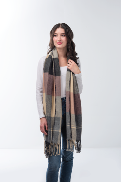 Large Plaid Scarf Wrap with Armholes